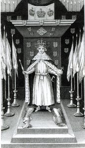 Oliver Cromwell (1599-1658) standing in state by English School